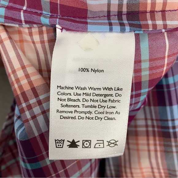 Eddie Bauer Sleeveless Button Down Plaid Shirt Purple Sz Large - Picture 5 of 7